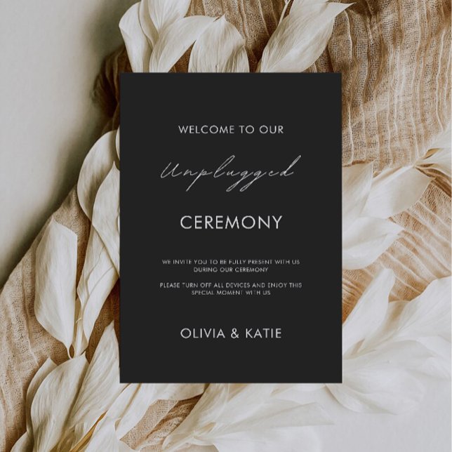 Black Unplugged Zeremony Wedding Sign Einladung (Black Unplugged Ceremony Wedding Sign Invitation)