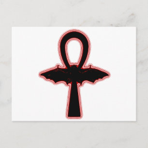 Black Vampire Bat Red Egyptian Goth Ankh Postkarte