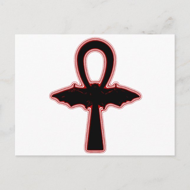 Black Vampire Bat Red Egyptian Goth Ankh Postkarte (Vorderseite)