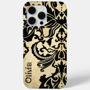 Black Vector Damask Vintages Gold iPhone Case