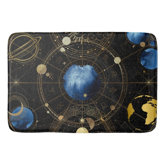 Black Velvet Gold Celestial Astrologie Badematte (Vorderseite)