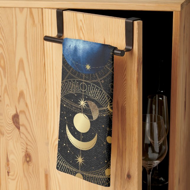 Black Velvet Gold Celestial Astrologie Geschirrtuch (Drittel gefaltet)