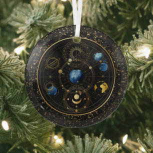 Black Velvet Gold Celestial Astrologie Ornament Aus Glas