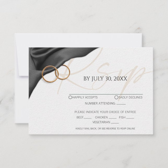 Black Velvet with Wedding Rings Response Card RSVP Karte (Vorderseite)