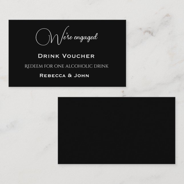 Black Verlobt Party Drink Voucher-Buchungskarte Visitenkarte (Vorne/Hinten)