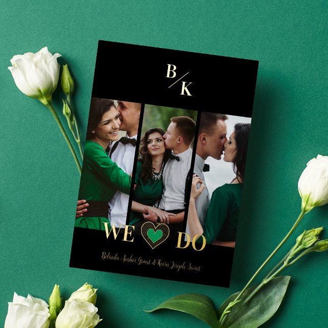 Black Vertical 3 Photos Collage Handwritten Fancy Folieneinladung (Von Creator hochgeladen)