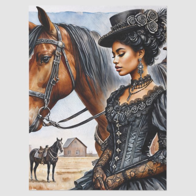 Black Victorian Woman With Horse Tissue Paper Seidenpapier (Vorderseite)