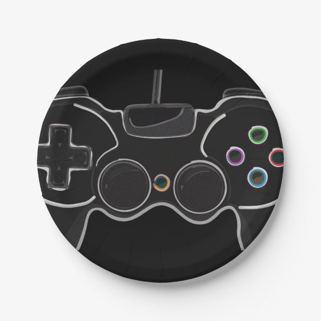 Black Video Game Controller Gamer Geburtstagsparty Pappteller (Vorderseite)