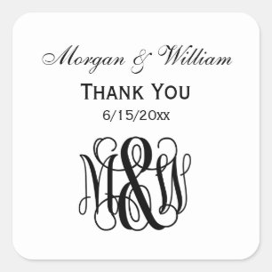 Black Vine Script Monogram B&G DIY BG Quadratischer Aufkleber