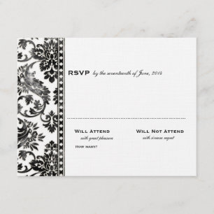 Black Vintag Damask Lace Wedding RSVP Karte