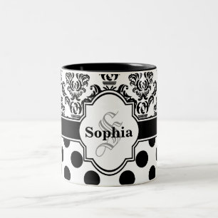 Black Vintag Damask Niedliche Polka Dots Zweifarbige Tasse
