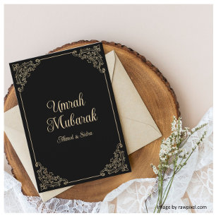 Black Vintag Gold Swirl Umrah Mubarak Gruß Karte