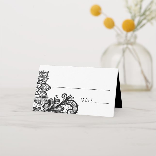 Black Vintag Lace Wedding Platzkarte (Vorderseite)