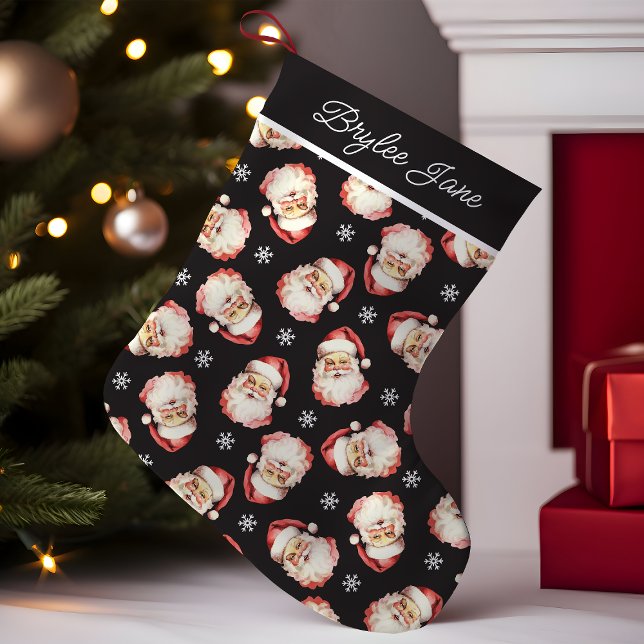 Black Vintag Retro Santa Claus Personalisiert Kleiner Weihnachtsstrumpf (Von Creator hochgeladen)