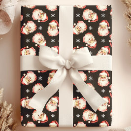 Black Vintag Santa Claus Face Watercolor Geschenkpapier