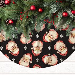 Black Vintag Santa Claus Face Watercolor Polyester Weihnachtsbaumdecke