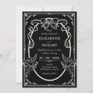 Black Vintage artistic baroque wedding  invitation Einladung