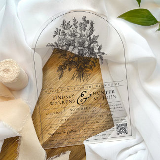 Black Vintage Floral Romantic Garden Arch Wedding Acryleinladungen