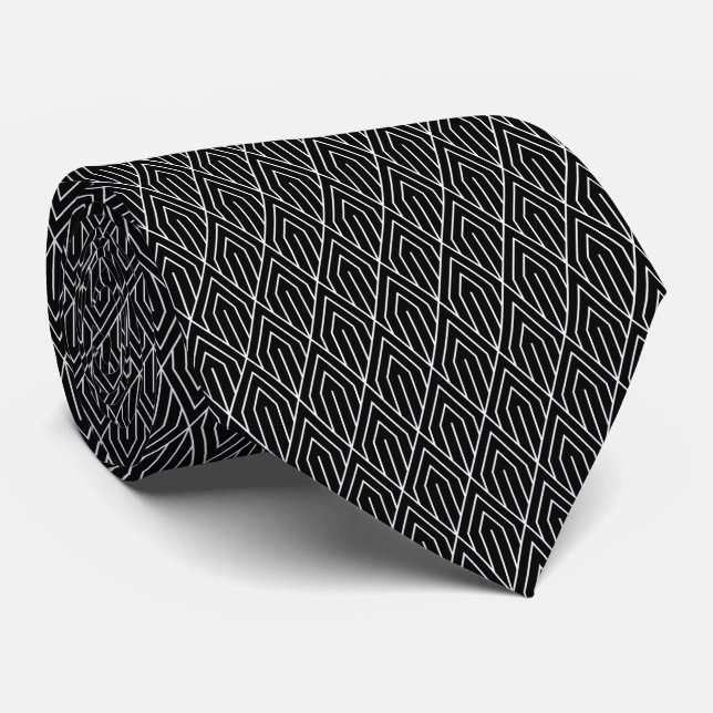 Black Vintage Geometric Art Deco Pattern  Krawatte (Gerollt)