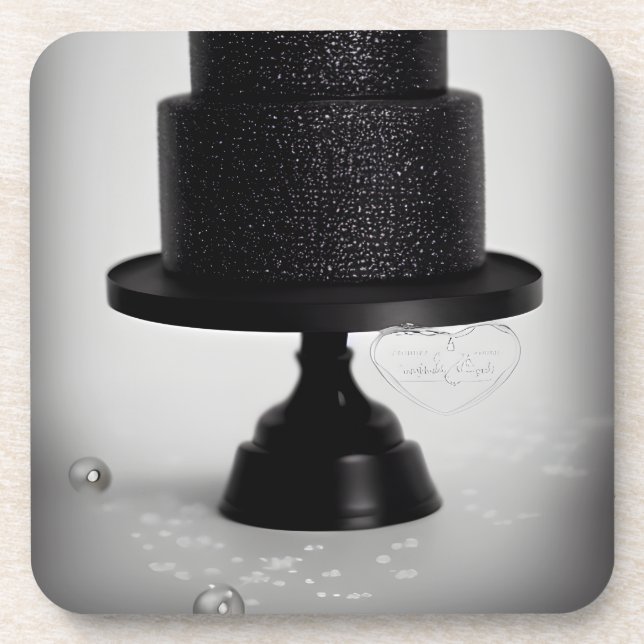 Black Vintage Wedding Cake & Stand Getränkeuntersetzer (Vorderseite)