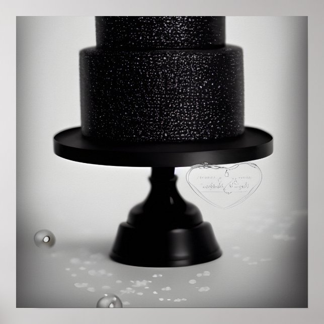 Black Vintage Wedding Cake & Stand Poster (Vorne)