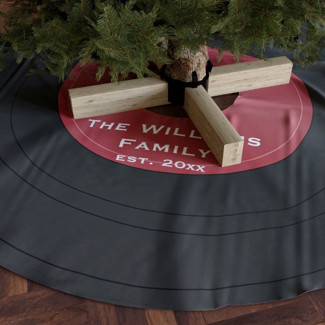 Black Vinyl Record Custom Christmas Tree Skirt Polyester Weihnachtsbaumdecke (Get ready to rock around the Christmas Tree like never before with this fabulous LP tree skirt! 🎄)