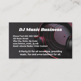 Black Vinyl Record Dj Party Music Deejay DJs Visitenkarte