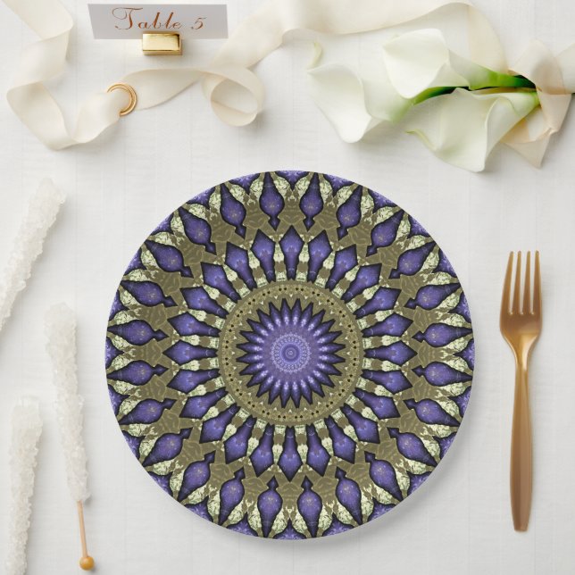 Black Violet Lila Imitat Gold Mandala Muster Pappteller (Hochzeit)