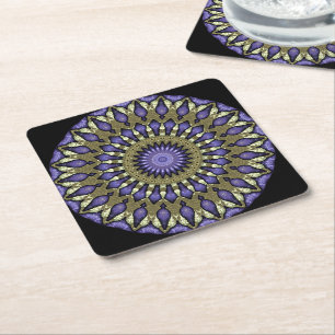 Black Violet Lila Imitat Gold Mandala Muster Rechteckiger Pappuntersetzer