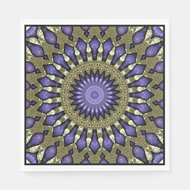 Black Violet Lila Imitat Gold Mandala Muster Serviette (Vorderseite)