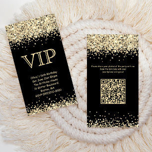 Black VIP Einladung zum Geburtstag QR Code Foto Sh