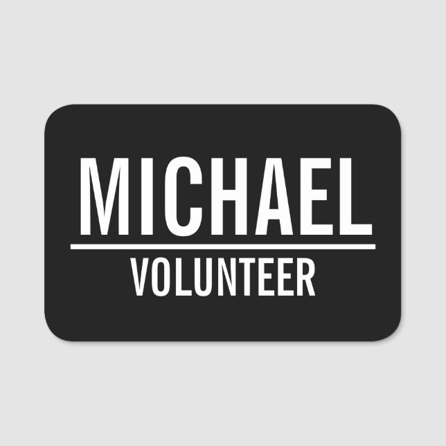 Black Volunteer Abzeichen mit Individuelle Name Namensschild (Vorderseite)