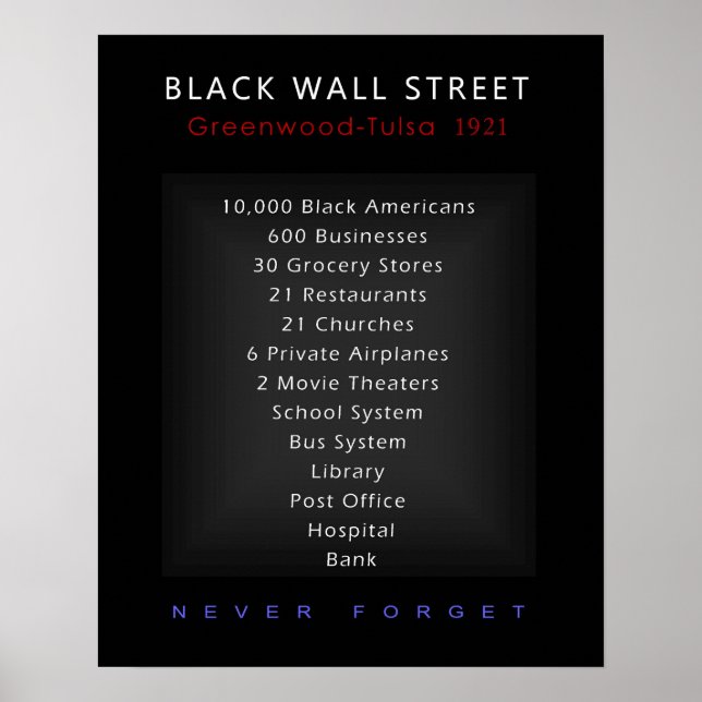 Black Wall Street - Vergessen Sie nie Poster (Vorne)