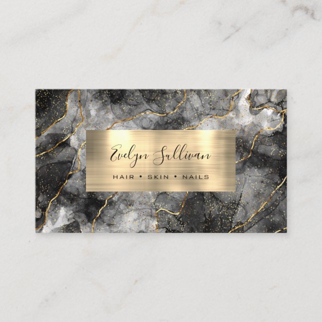 Black Wassercolor Gold Veins Business Card Visitenkarte (Vorderseite)