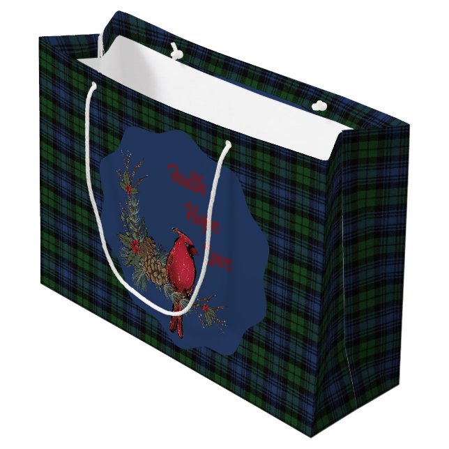 Black Watch Ancient Scottish Tartan  Kardinal Große Geschenktüte (Vorderseite Schrägansicht)