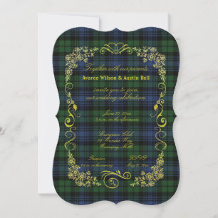 Black Watch Ancient Tartan Mit Goldrahmen  Einladung