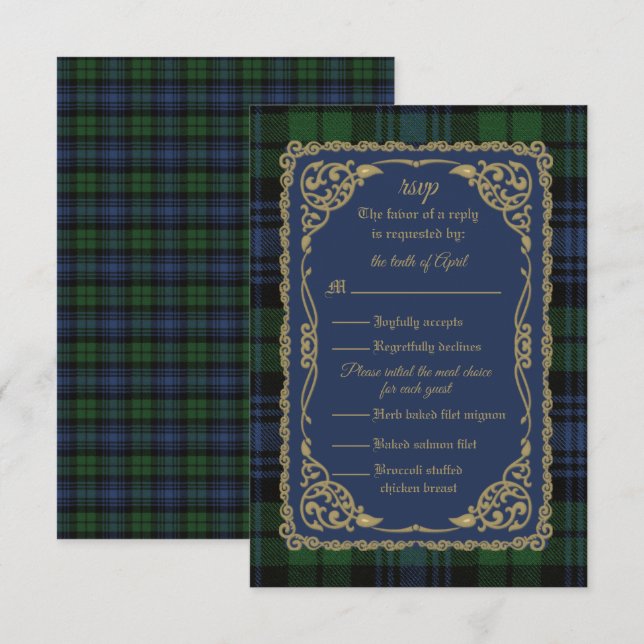 Black Watch Ancient Tartan Response Card RSVP Karte (Vorne/Hinten)