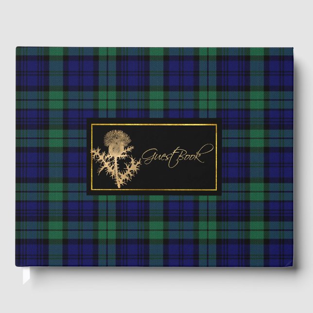 Black Watch Kariert und Thistle Wedding Guest Book Gästebuch (Vorderseite)