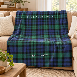 Black Watch Karo Familienname Monogramm Fleecedecke
