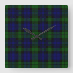 Black Watch Tartan Blue Green Plaid Quadratische Wanduhr