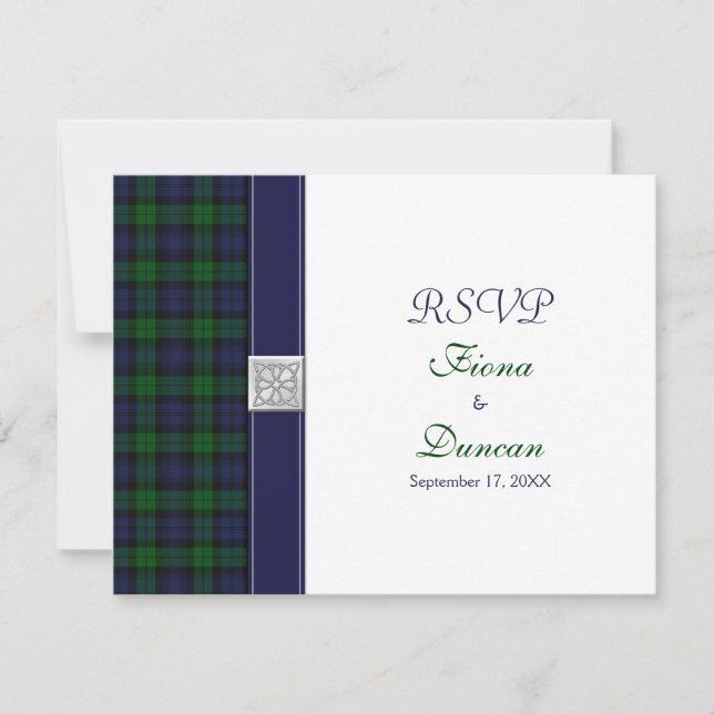 Black Watch Tartan Celtic Response Card RSVP Karte (Vorderseite)