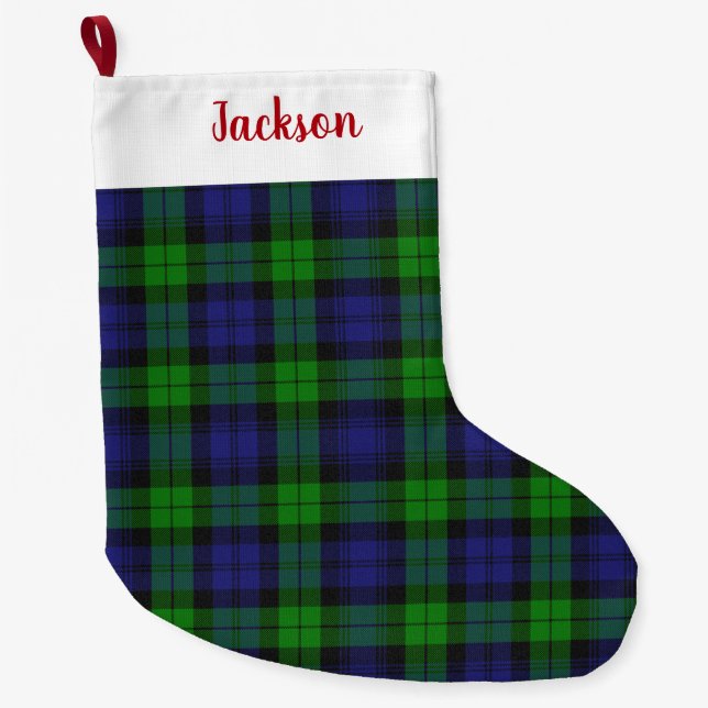Black Watch Tartan Kariertes schottisches Muster Großer Weihnachtsstrumpf (Vorderseite)