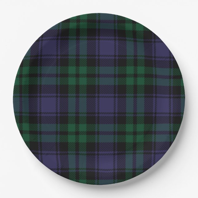 Black Watch Tartan, Plaid Pappteller (Vorderseite)