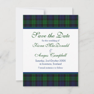 Black Watch Tartan Wedding Save the Date Card