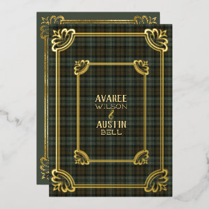 Black Watch Wetter Tartan Gold Foil Einladung