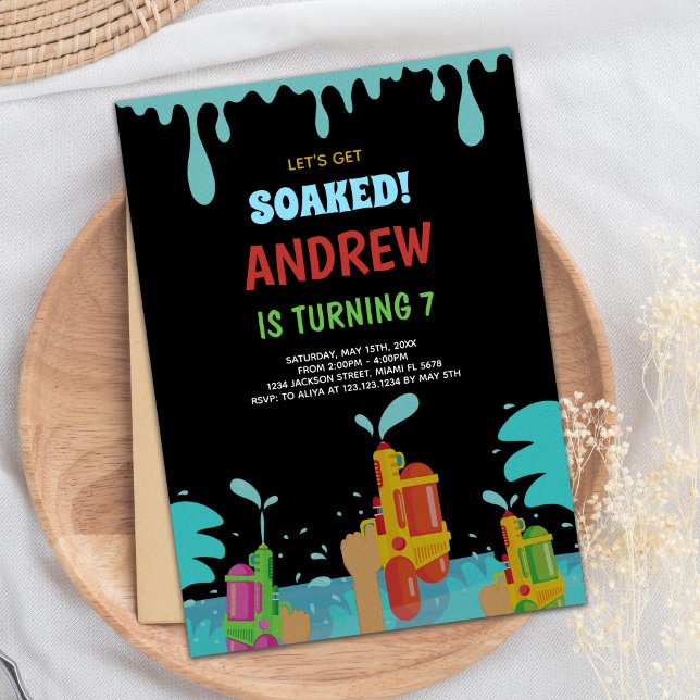 Black Water Gun zum Geburtstag Einladungen (Black Water Gun Birthday Invitations)