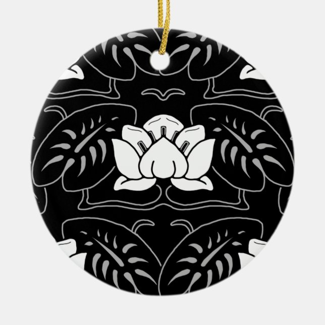 Black Water Lily Motif Keramik Ornament (Vorne)