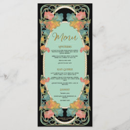 Black Watercolor Art Nouveau Wedding Menu Menükarte