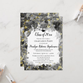 Black Watercolor Gold Spritzer Graduation Party Einladung