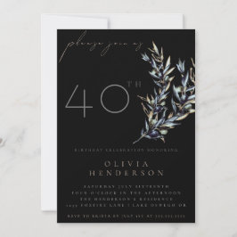 Black Watercolor Olive Branch Birthday Invitation Einladung